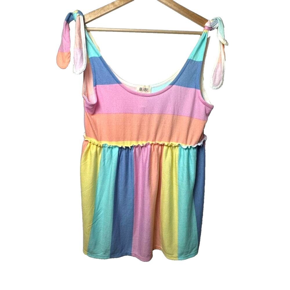 BiBi Pastel Rainbow Striped Tie Shoulder Tank Top Size Medium